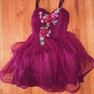Maroon Floral Evening Dress